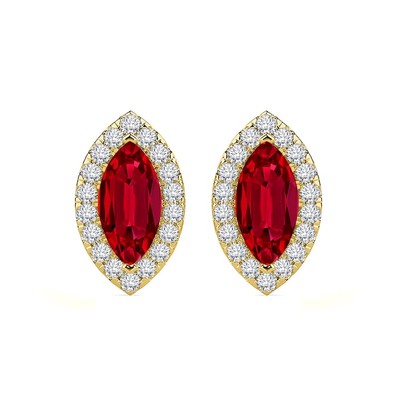 Auriya 14k Gold Lab Grown Gemstone Ruby Stud Earrings Marquise 0.25 to 5.00 ct. tw. Halo Screw-Back