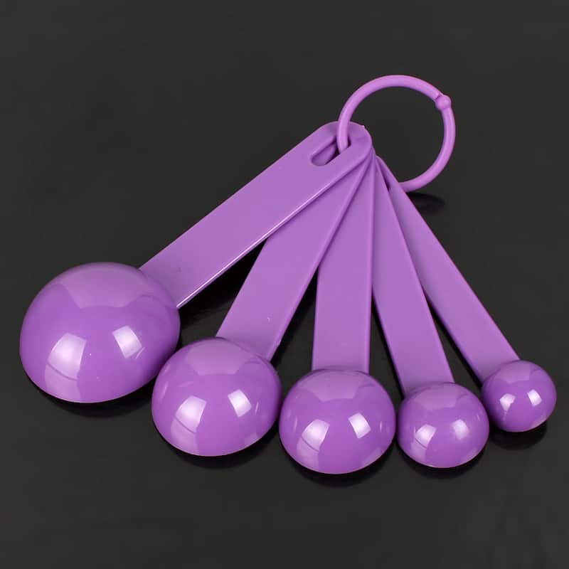 Home Kitchen Plastic Tea Soup Coffee Measuring Spoon Set Purple 5 in 1 - 5 Pcs