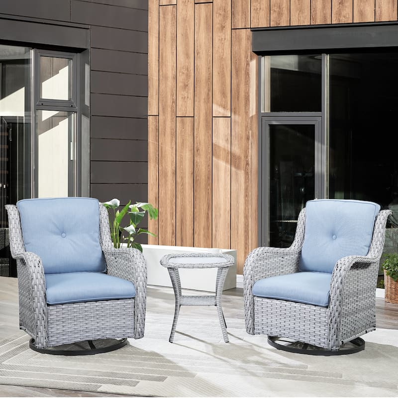 Gymojoy Patio Outdoor Rocking Chair Swivel Lounge Chair - Light Grey - Baby Blue