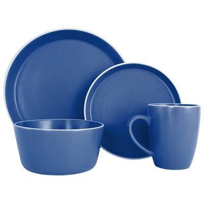 Melange Stoneware 16-Piece Dinnerware Set (Moderno Blue) | Service for 4| Dinner Plate, Salad Plate, Soup Bowl & Mug (4 Each)