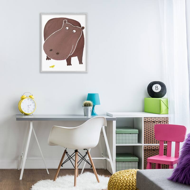 Stupell Hippo and Bird Friends Framed Giclee Art Design By Carla Daly