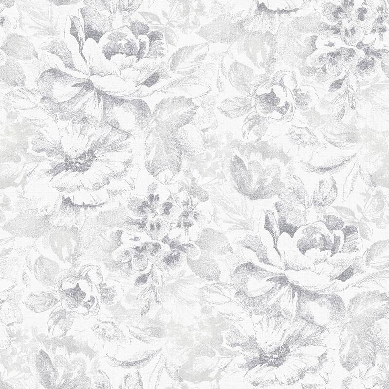 Galerie Wallcoverings Nordic Elements Large Floral Bunches Non-woven Matte Wallpaper Roll - 33 feet x 21 inches - Silver