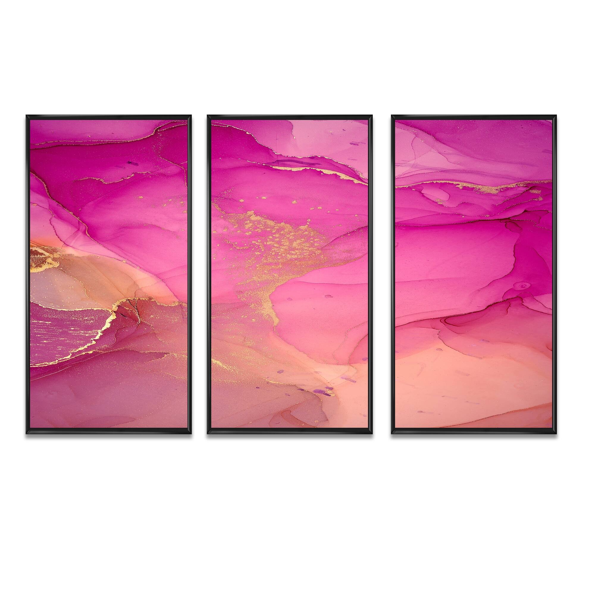 Designart "Pink And Gold Ink Clouds" Modern Framed Canvas Wall Art Set