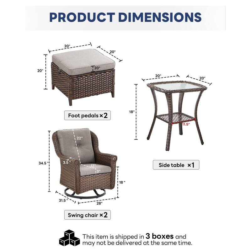 Outdoor Patio Swivel Chairs Table with 2 Ottomans
