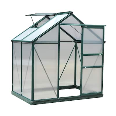 Outsunny 6' x 4' x 7' Twin Wall Polycarbonate Walk-In Greenhouse for Outdoors - 6' x 4' x 6.5'