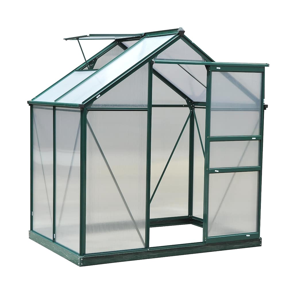 Outsunny 6' x 4' x 7' Twin Wall Polycarbonate Walk-In Greenhouse for Outdoors - 6' x 4' x 6.5'