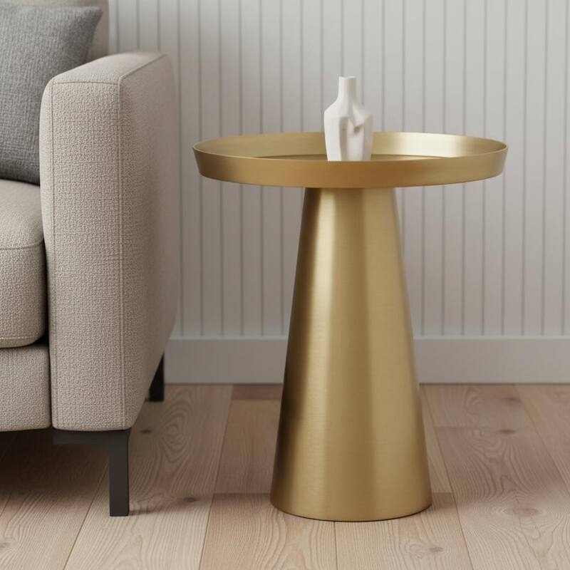 HomeRoots 18" Brass Aluminum Tray Table - 18.00 in. x 20.75 in. x 18.00 in. - Brass - Aluminum