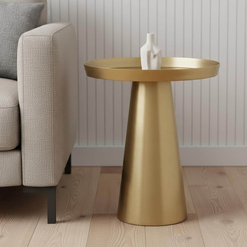 HomeRoots 18" Brass Aluminum Tray Table - 18.00 in. x 20.75 in. x 18.00 in.