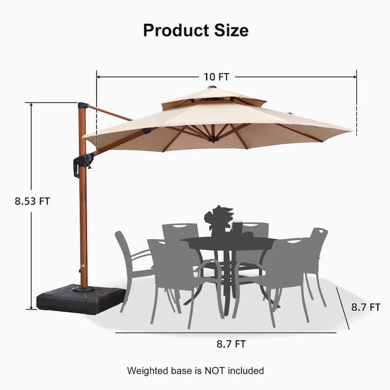 PURPLE LEAF Double Top10/11/12/13ft Round Patio Cantilever Umbrella in Wood Color