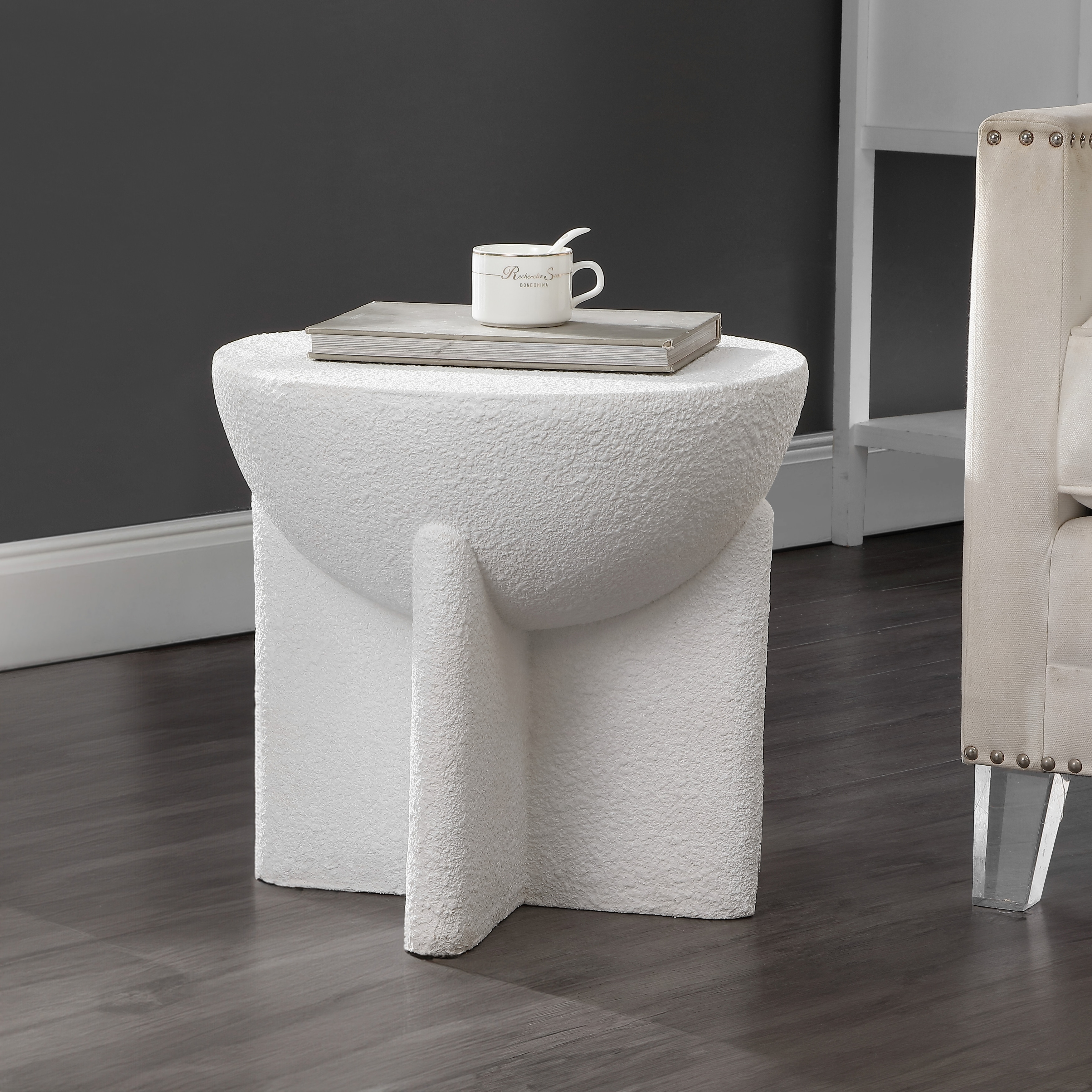 Brady Minimalist Geometric Polyresin Indoor/Outdoor Accent Table & Garden Stool, All-Weather Sculptural Side Table