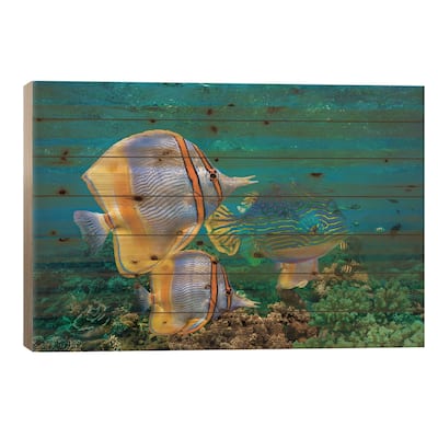 Butterflyfish And Horned Boxfish, Coral Coast, Australia Print On Wood by Tim Fitzharris - Multi-Color