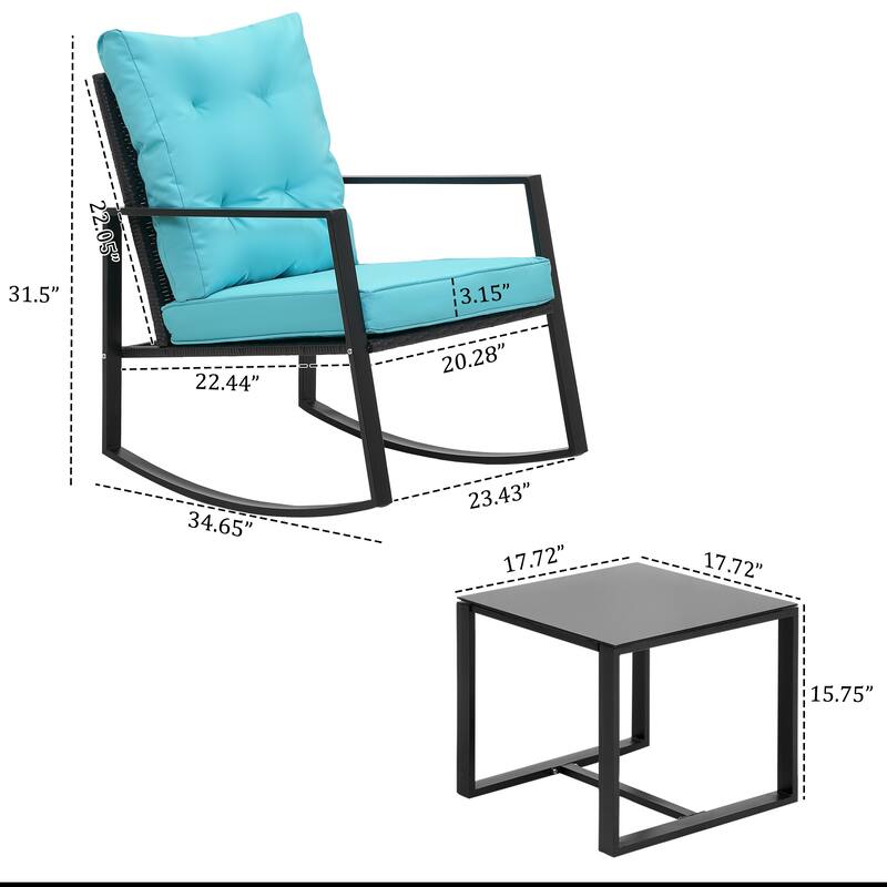 3 Pieces Rocking Wicker Bistro Set,Outdoor Patio Chairs w/ Coffee Table