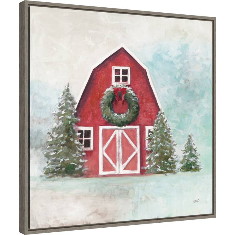 December Barn Blue Sky by Julia Purinton Canvas Art Framed - 22 x 22 in