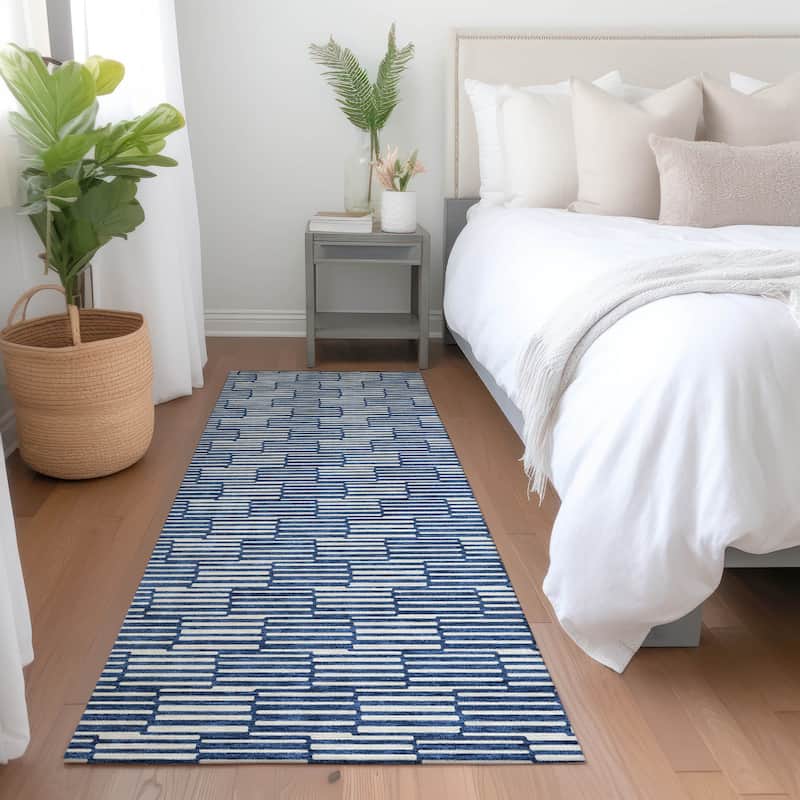 Premium Washable Super Soft Mid Century Modern Mayfield Rug - Navy - 2'3" x 7'6"