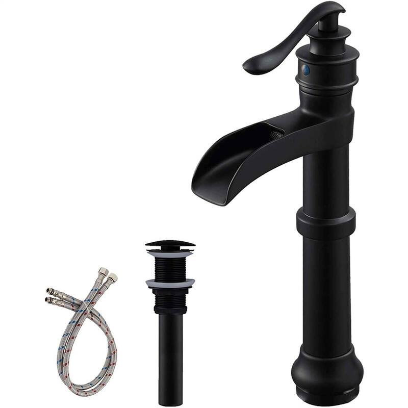 Waterfall Bathroom Vessel Faucet With Drain Assembly Single Handle Bathroom Vessel Sink Faucets One Hole Modern Basin High Taps