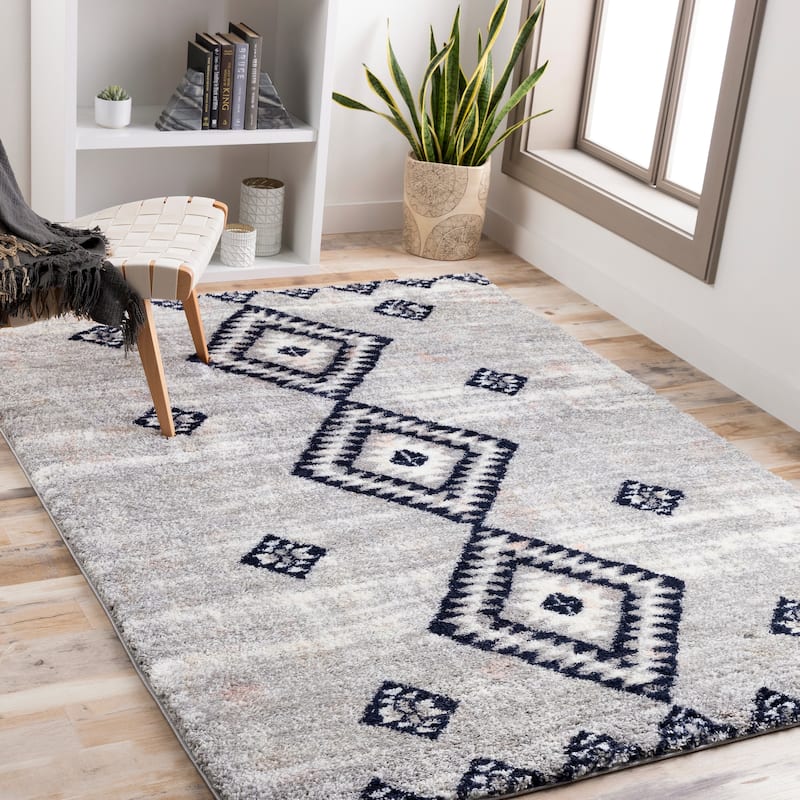 Livabliss Roald Southwestern Plush Area Rug - Grey/Blue - 7'10" x 10'