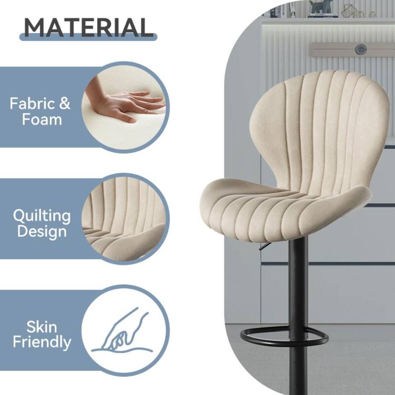 Set of 2 Modern Fabric Bar Stool with Iron Frame