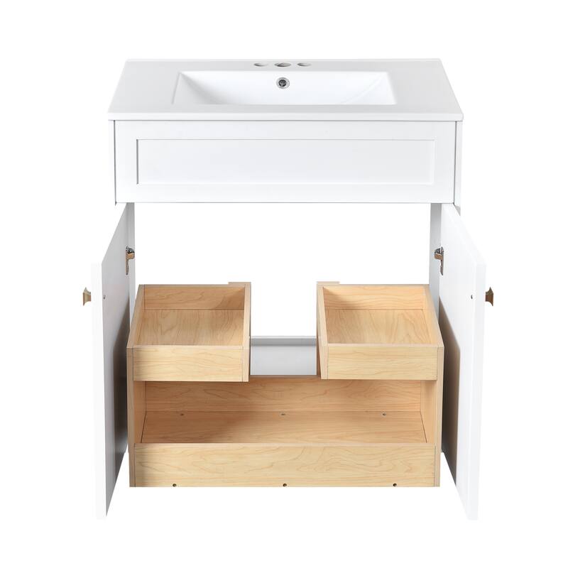60"Bathroom Vanity with Ceramic Sink Combo, Modern Freestanding Storage Cabinet with Gold Handles, Soft Closing Doors