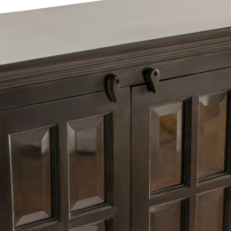 Acacia Wood and Glass Six-Door Living Room Buffet Sideboard - 94x16x42