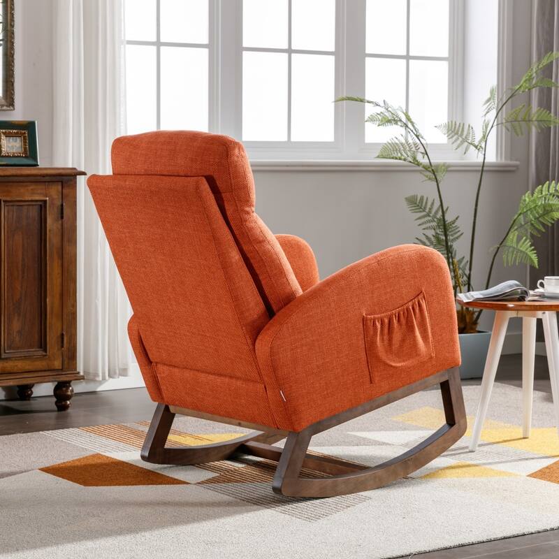 Modern Linen Upholstered Rocking Chair, Living Room Lounge Arm Chair