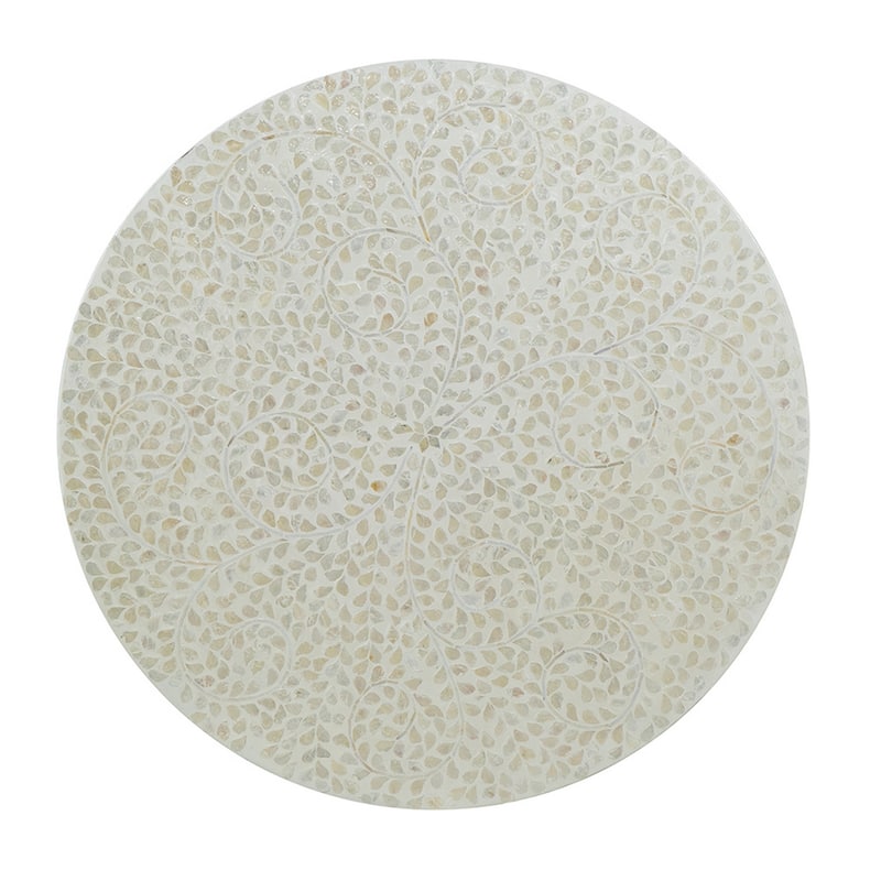 Piki 35 Inch Coffee Table, Mughal Capiz Inlaid Pattern, Cream, Gold