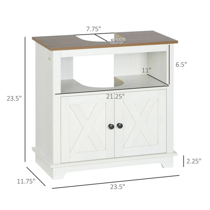 Farmhouse Pedestal Sink Cabinet, Compact Bathroom Storage with Double Doors, Open Shelf, U-Shaped Design