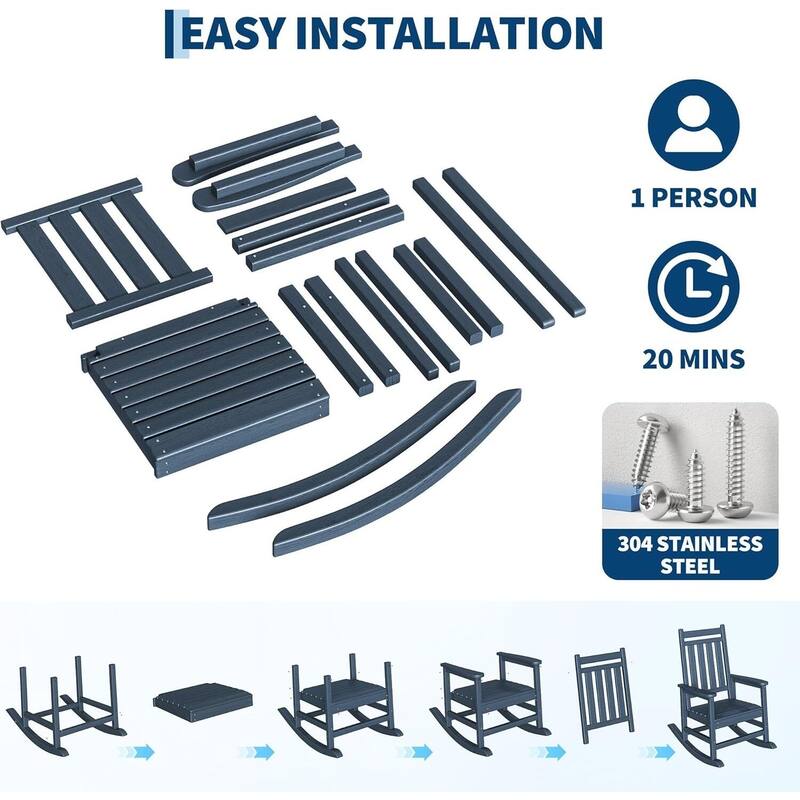 2 PCS HDPE Rocking Chair Outdoor, Porch Rocker Chairs for Patio Front Porch