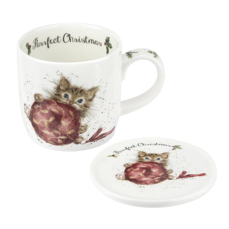 Royal Worcester Wrendale Designs Mug and Coaster Set Christmas