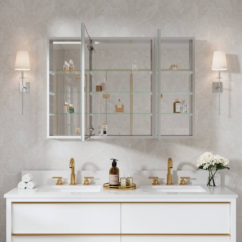 44"W X 30'H Bathroom Recessed or Surface Wall Mount Medicine Cabinet With Adjustable Glass Shelves