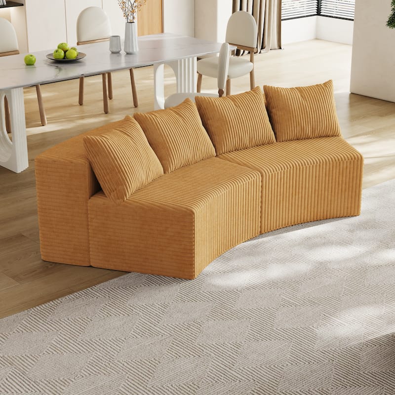 Roomfitters Modular Curved Sectional Sofa, 2-Piece Corduroy Semi-Circular Couch with Pillows - Yellow