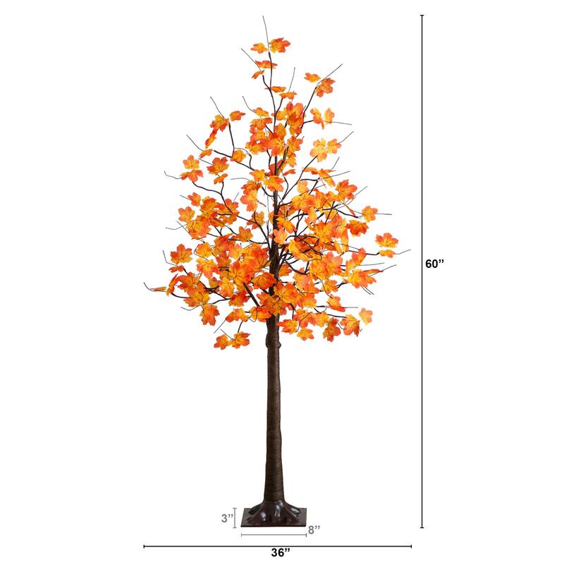 Pre-Lit Autumn Minimalist Maple Artificial Fall Tree - 5' - Warm White LED Lights