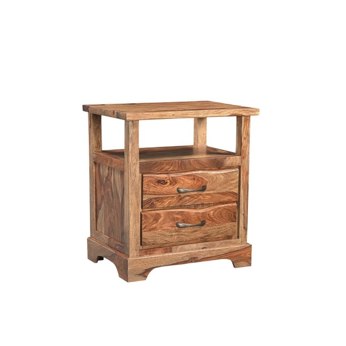 27" Brown Two Drawer Solid Wood Nightstand