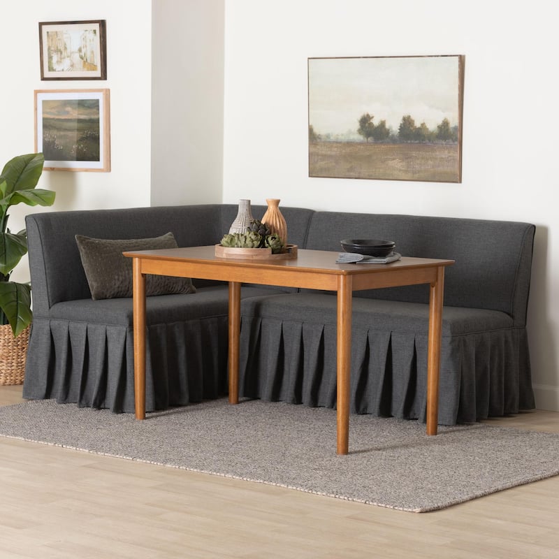 Richard 3-Piece Fabric Upholstered Dining Nook Set - Corner Kitchen Banquette with Skirted Base, L-Shaped Breakfast Nook