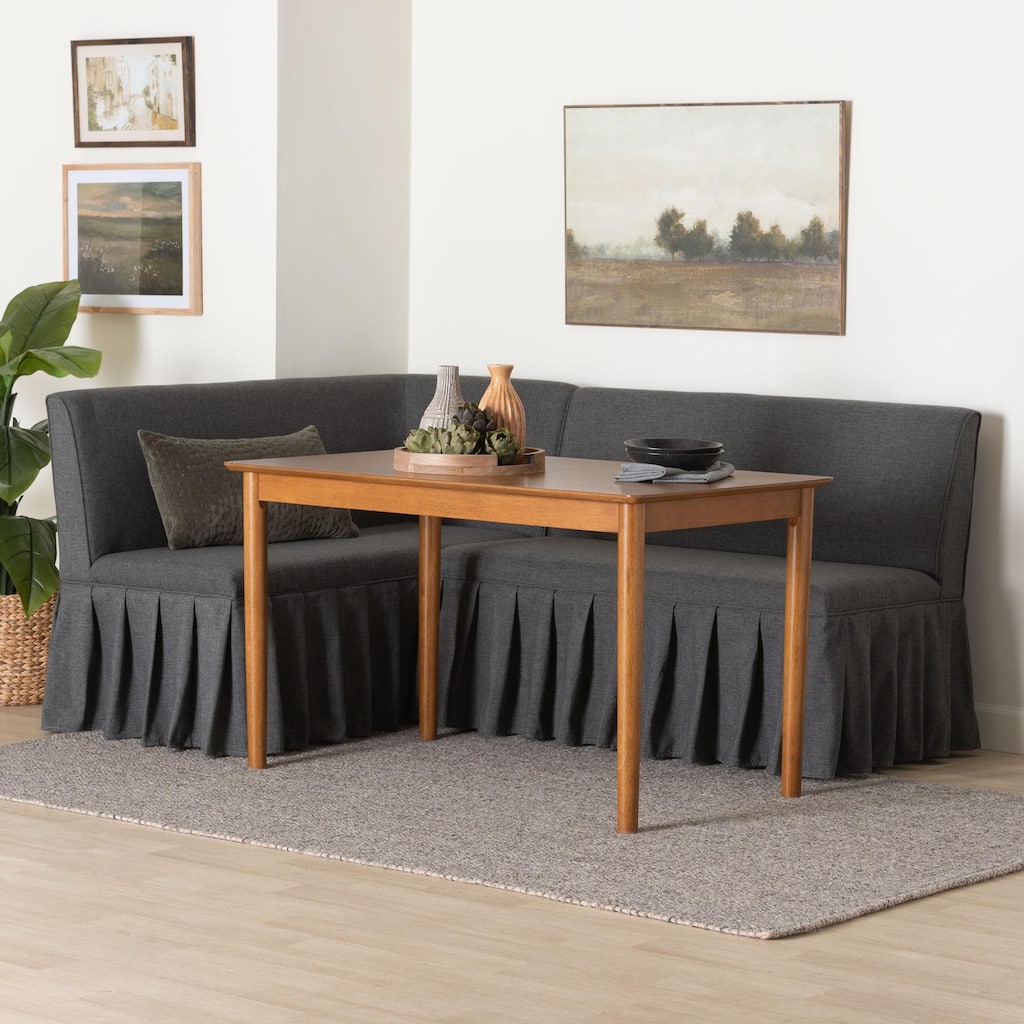 Richard 3-Piece Fabric Upholstered Dining Nook Set - Corner Kitchen Banquette with Skirted Base, L-Shaped Breakfast Nook