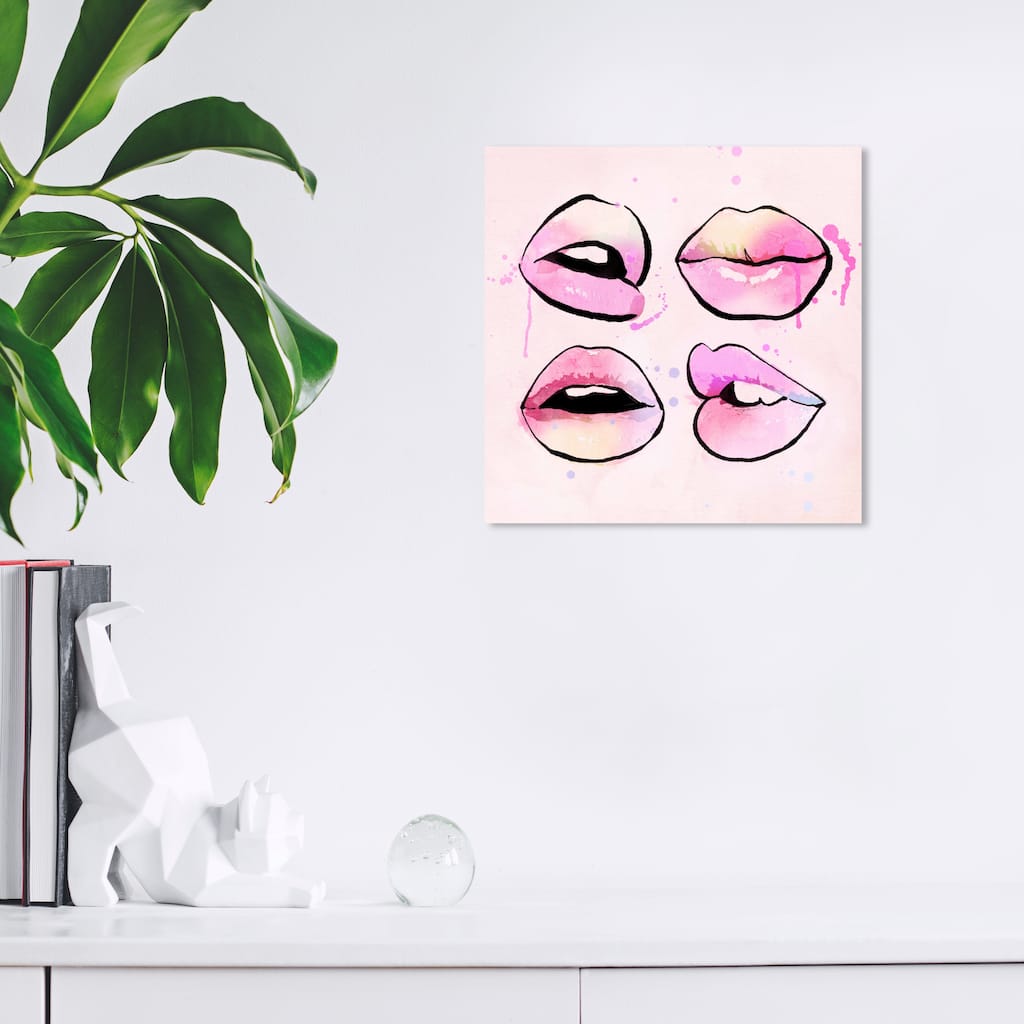 Wynwood Studio Canvas Fashion and Glam Pastel Lips Pink and Light Pink Modern & Contemporary Wall Art Canvas Print