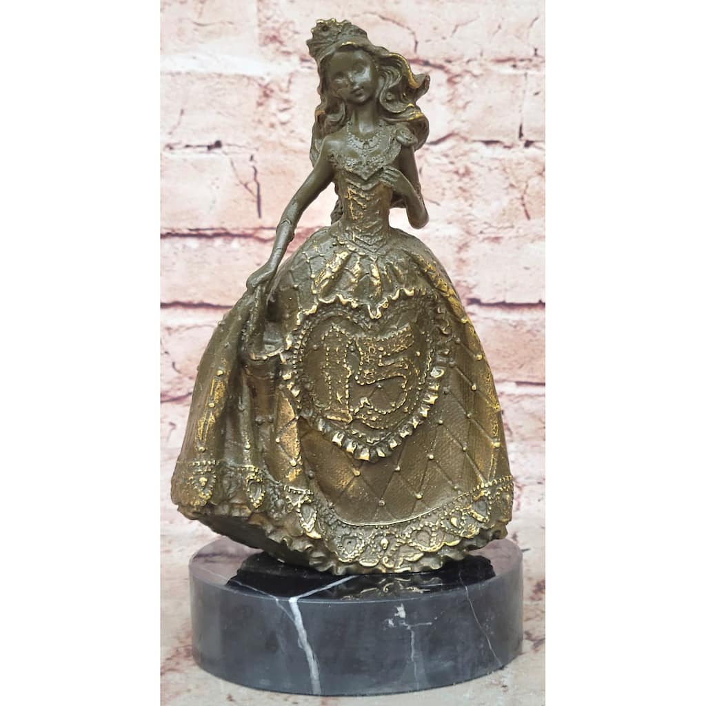 15Th Birthday Bronze Sculpture – Elegant Quinceañera Girl In Dress