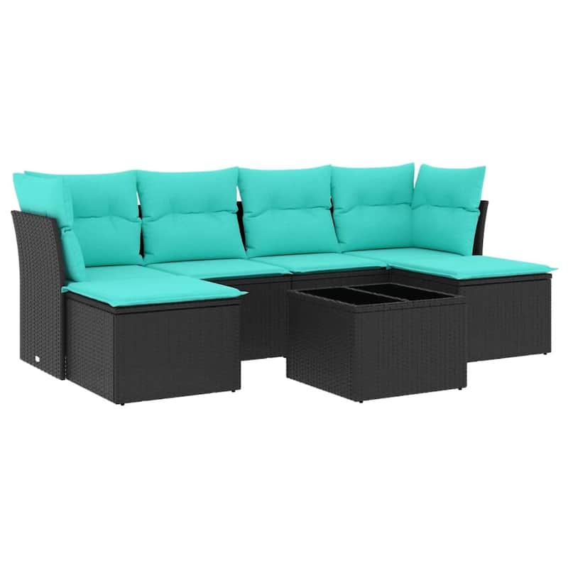 vidaXL 6 Piece Patio Sofa Set with Cushions Black Poly Rattan