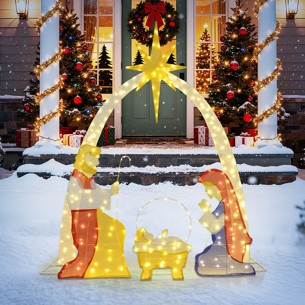 Costway 6 Ft Lighted Nativity Scene with 240 Warm White LED Lights for - as pic shows - See Details