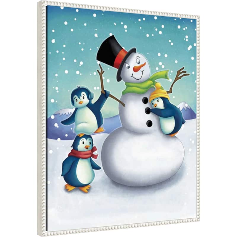 Joyful Snowman by Josefina (23 x 28 in.), Framed Canvas Wall Art Print - Sylvie Beaded White