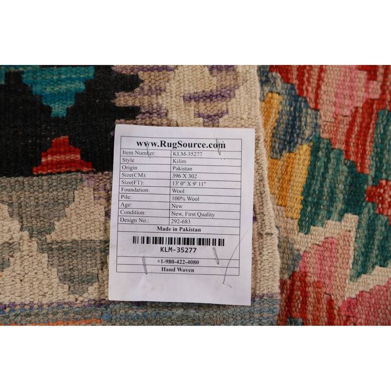 Reversible Kilim Oriental Area Rug Flatweave Geometric Wool Carpet - 9'11"x 13'0"