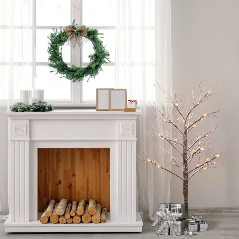 Puleo International 4 ft. Pre-Lit Flocked Brown Artificial Twig Tree - Brown