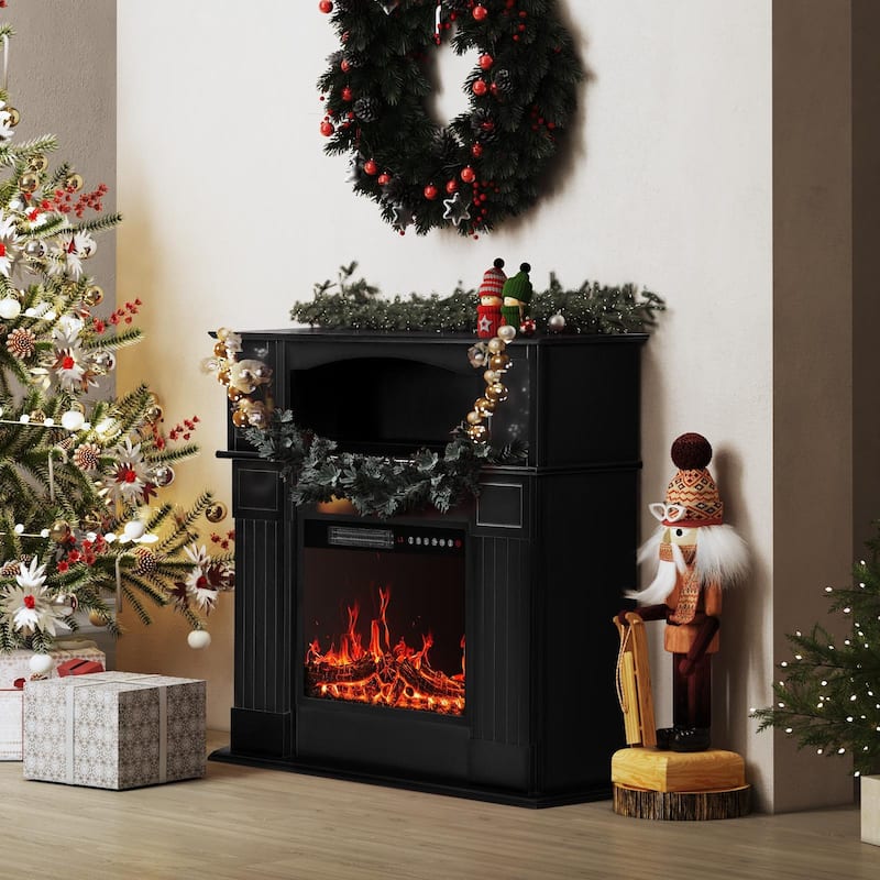 BOSSIN 43" Electric Fireplace with Mantel, 23 inch Electric Fireplace Insert,Freestanding TV Stand with Fireplace Wooden Firebox