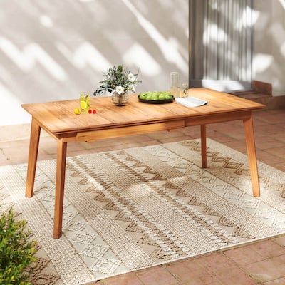 Costway 71"-94" Rectangular Teak Wood Table Patio Extendable Dining - See Details