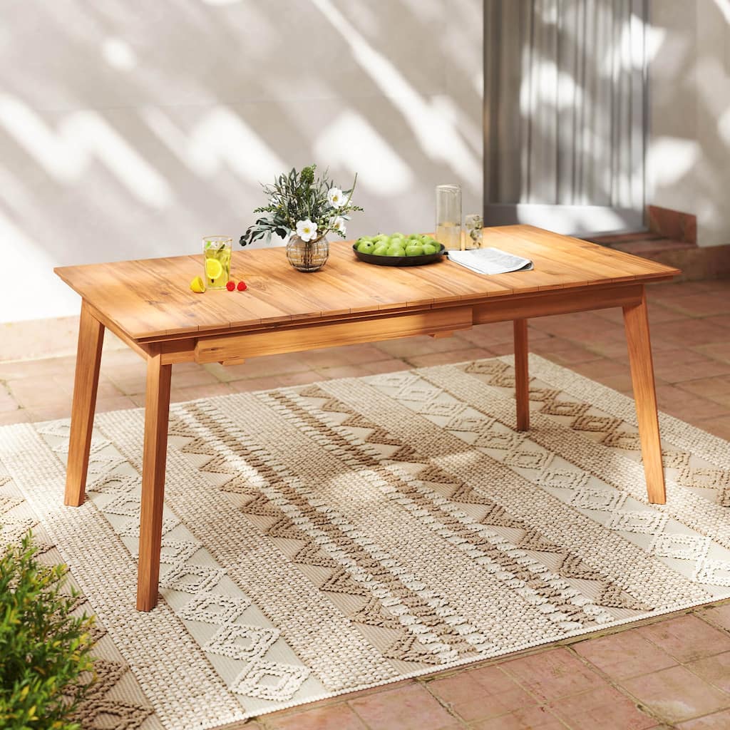 Costway 71"-94" Rectangular Teak Wood Table Patio Extendable Dining - See Details