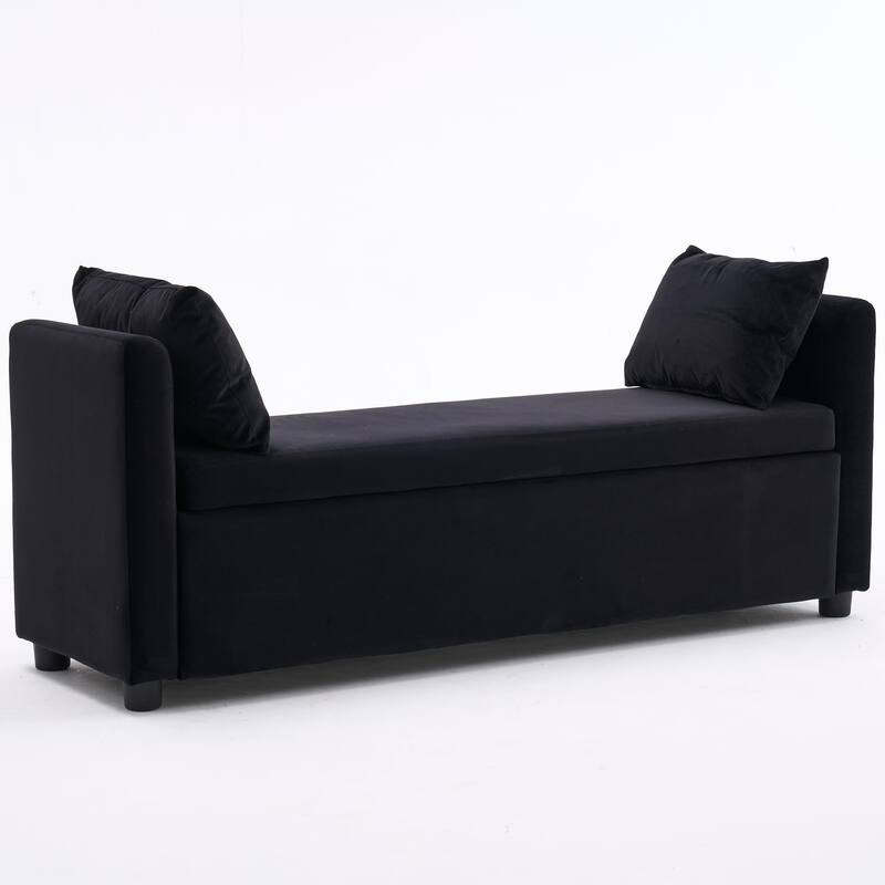 Velvet Storage Bench for Bedroom,End of Bed Bench for King Size Bed, Modern Upholstered Long Ottoman Bench for Entryway - 55" Wide - Black