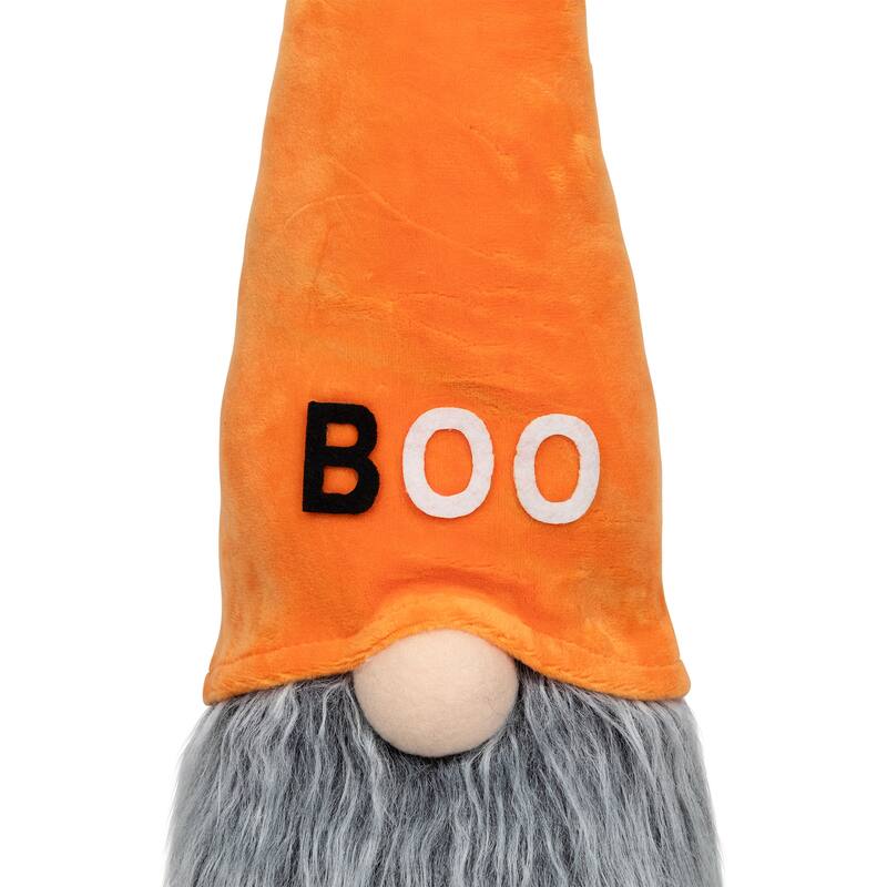 19.75" Orange and Gray "Boo" Standing Halloween Gnome - 6"