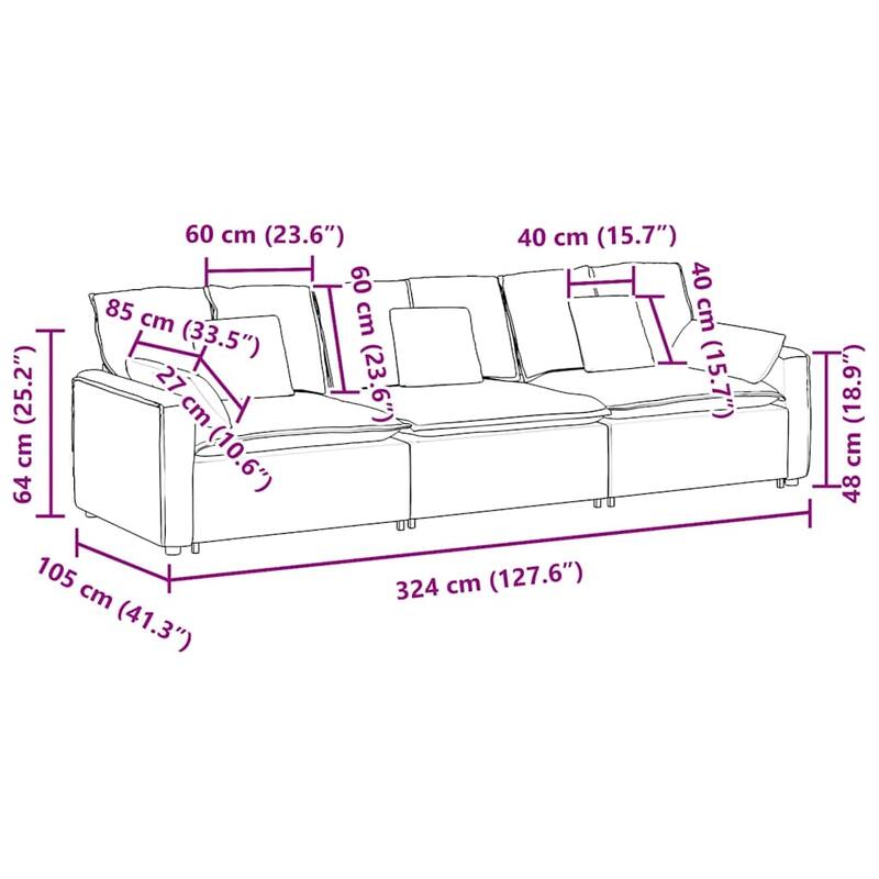 vidaXL Modular Sofa Dark Grey Velvet (100% Polyester), Foam, Metal - 41.3 x 127.6 x 25.2 in
