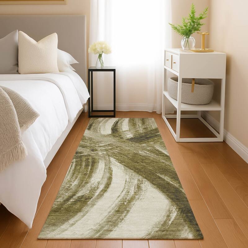 Machine Washable Indoor/ Outdoor Abstract Brushstroke Chantille Rug