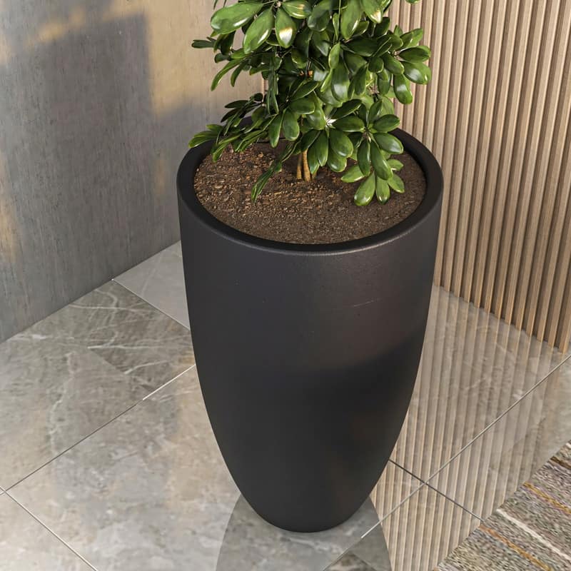 Crete Modern Round Durable Fiberstone & MGO Clay Tapered Planter for Indoor/Outdoor Pot with Drainage Holes