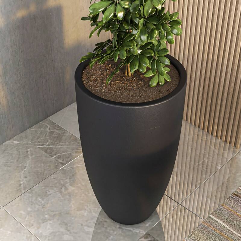 Crete Tapered Round Planter, Durable Fiberstone & Clay Indoor/Outdoor Pot with Drainage